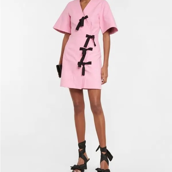 Ganni Pink Dress with Black Bow Accents